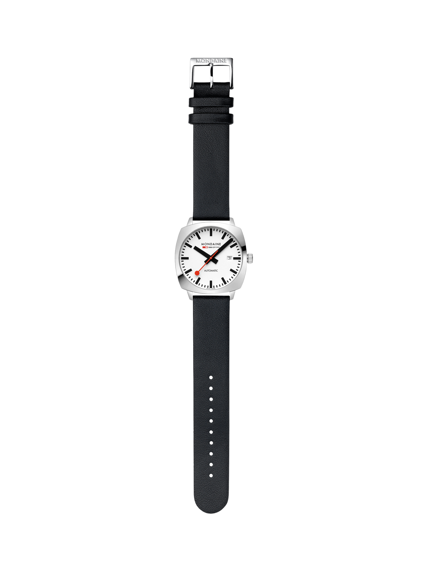 Product image 5 of 11, which shows Mondaine Men's Cushion Automatic MSL3961BLBV Vegan Leather Strap Watch, Black