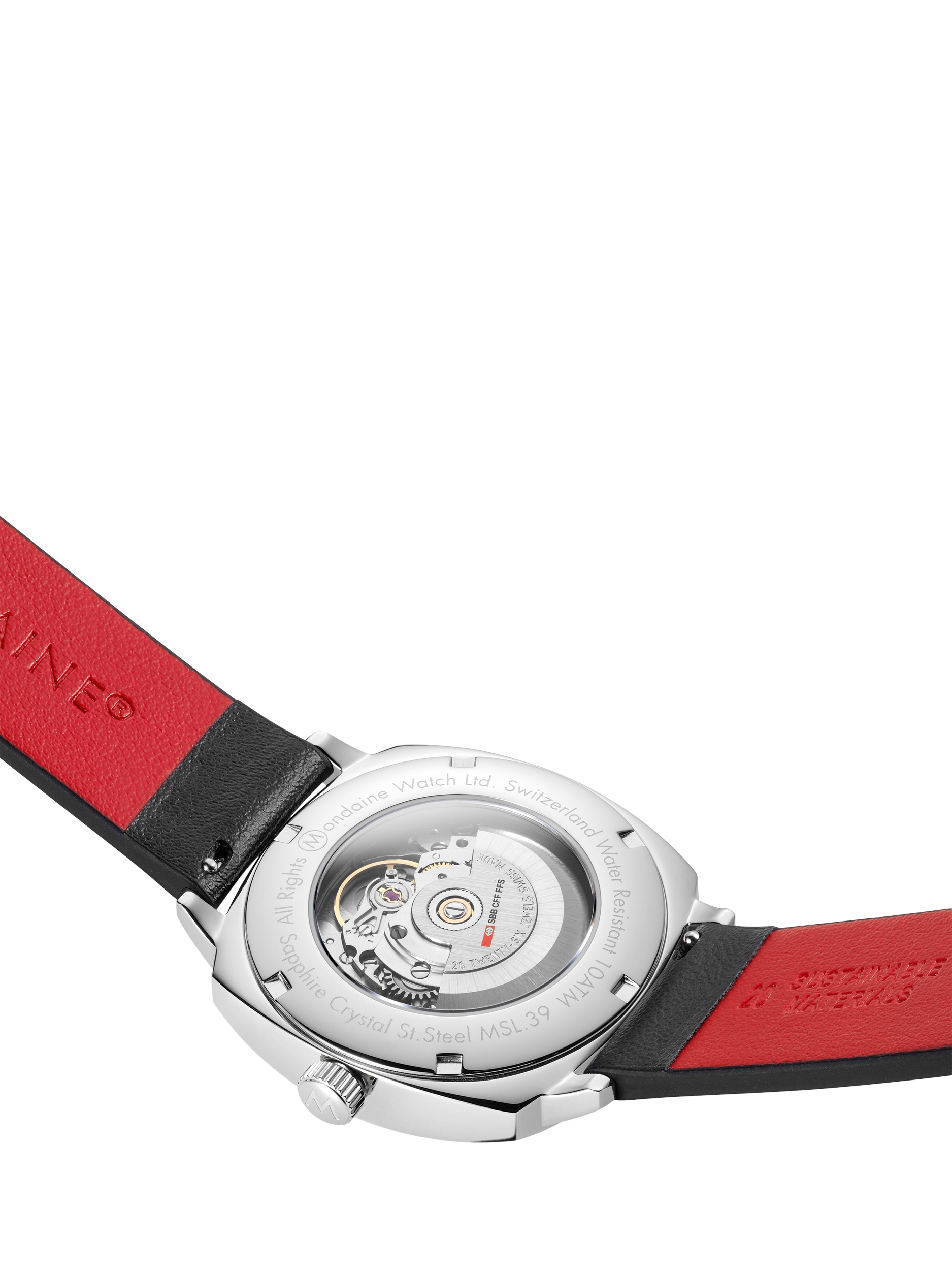 Product image 7 of 11, which shows Mondaine Men's Cushion Automatic MSL3961BLBV Vegan Leather Strap Watch, Black