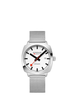 Mondaine Men's Cushion Automatic MSL3961BLBV Bracelet Strap Watch, Silver, Silver