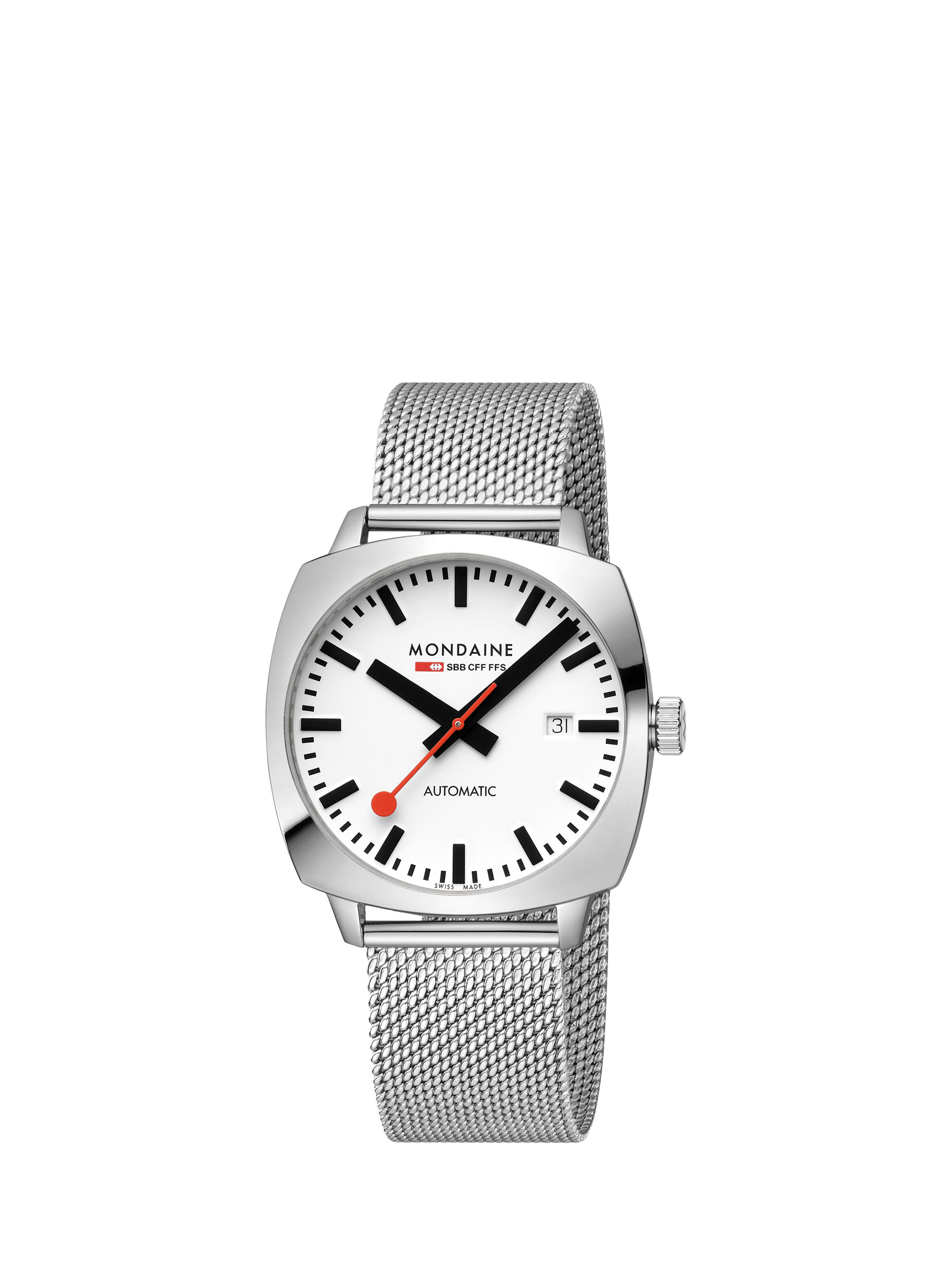 Product image 2 of 9, which shows Mondaine Men's Cushion Automatic MSL3961BLBV Bracelet Strap Watch, Silver