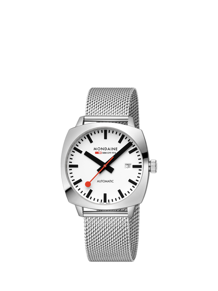 Mondaine MSL3961BLBV Men's Cushion 39mm Automatic Bracelet Strap Watch, Silver - view 2, Silver