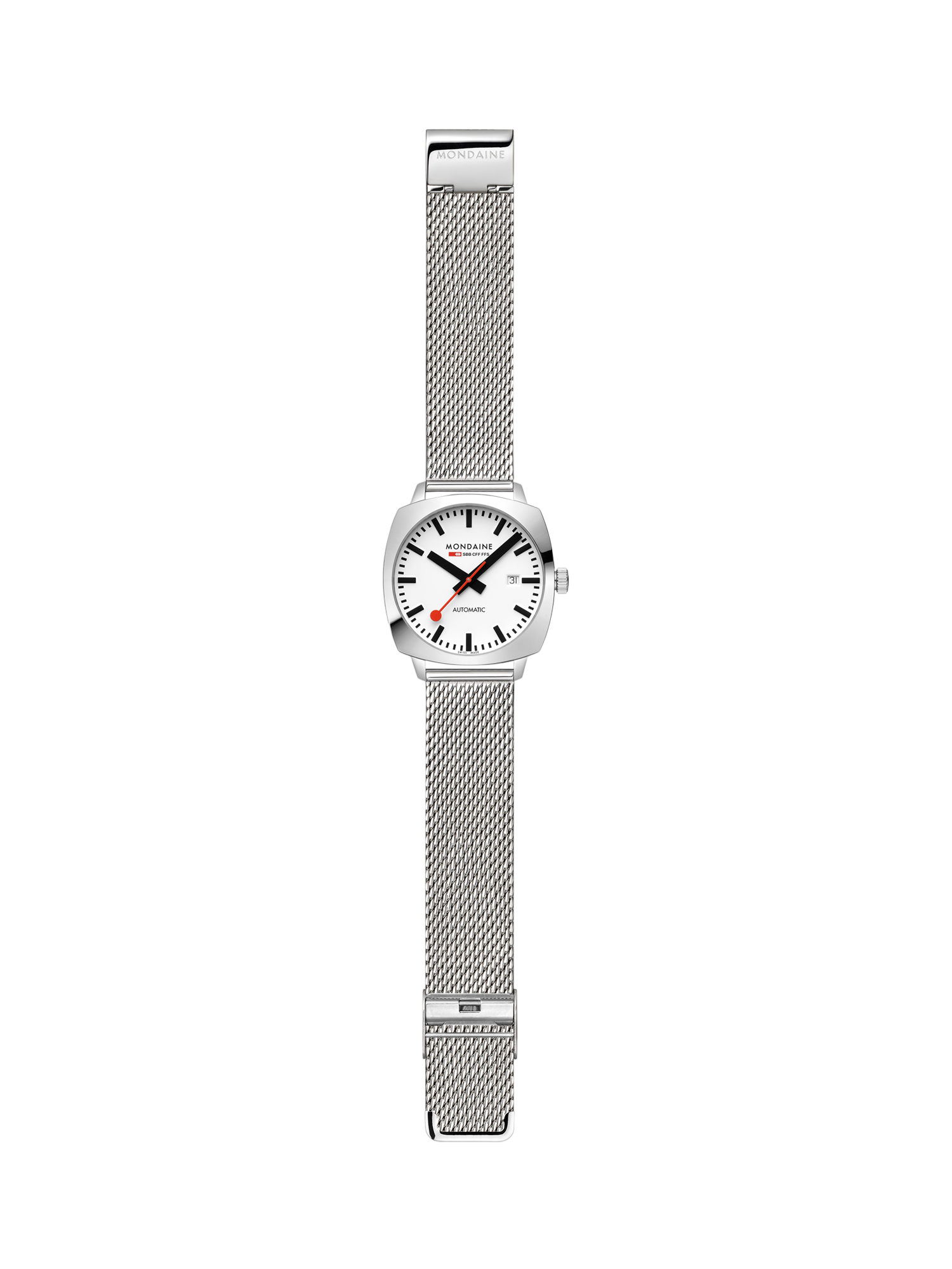Product image 5 of 9, which shows Mondaine Men's Cushion Automatic MSL3961BLBV Bracelet Strap Watch, Silver