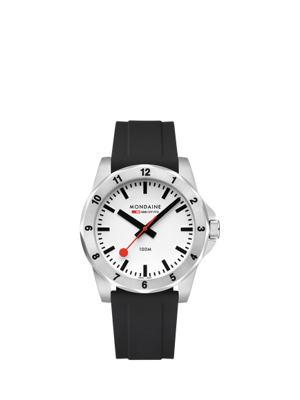 Mondaine MSN4211BRB Men's Numeri 42mm Silicone Strap Watch, Black, Black