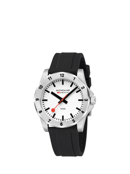 Mondaine MSN4211BRB Men's Numeri 42mm Silicone Strap Watch, Black - view 2, Black