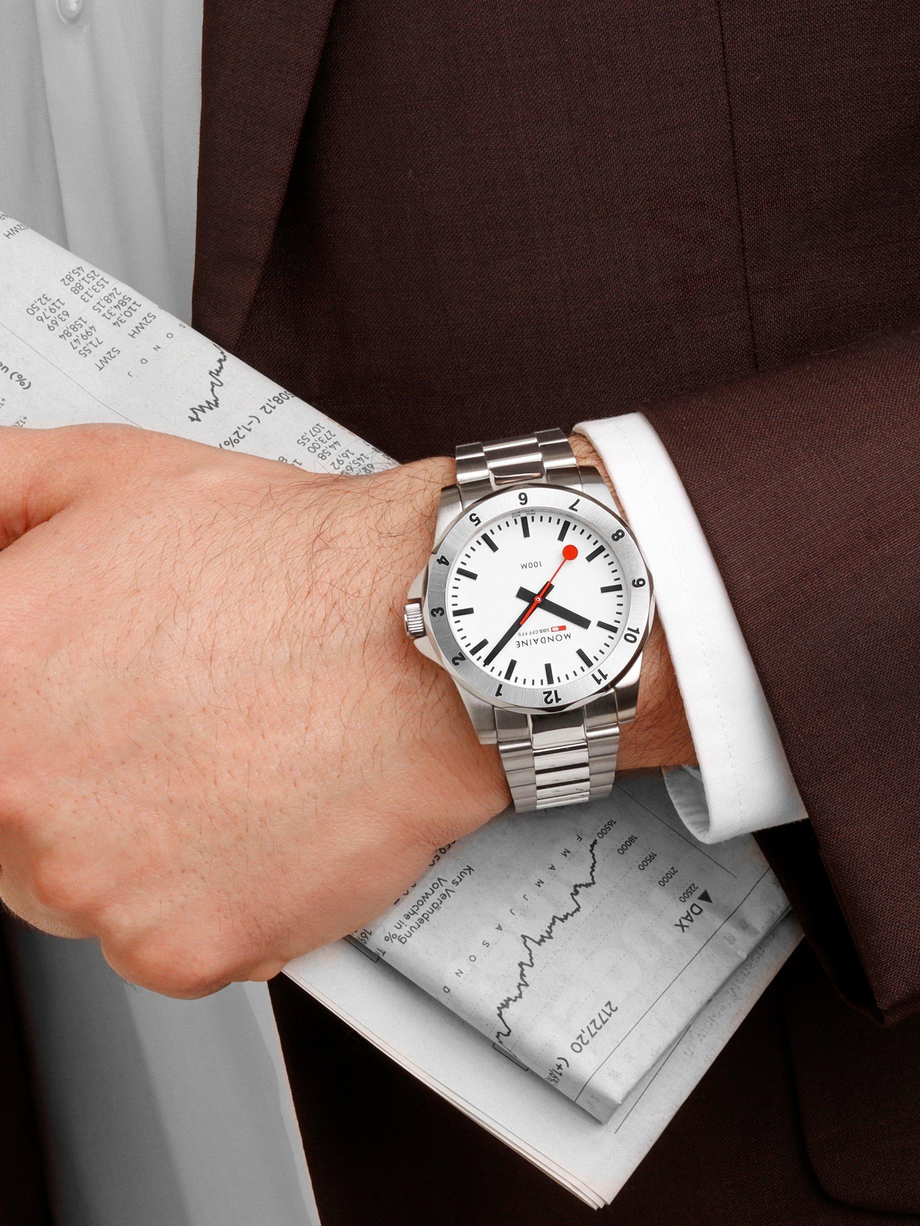 Product image 5 of 10, which shows Mondaine Men's Numeri MSN4211BSK Bracelet Strap Watch, Silver