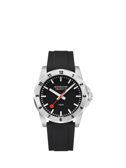 Mondaine MSN42120RB Men's Numeri 42mm Silicone Strap Watch, Black, Black