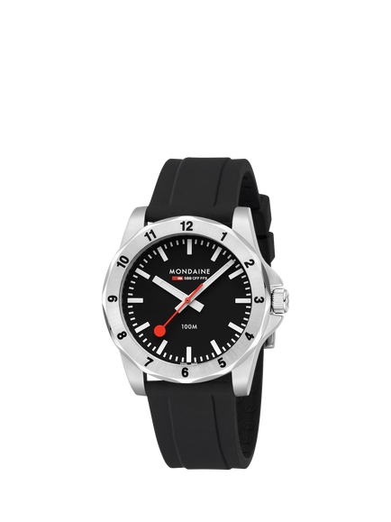 Mondaine MSN42120RB Men's Numeri 42mm Silicone Strap Watch, Black - view 2, Black