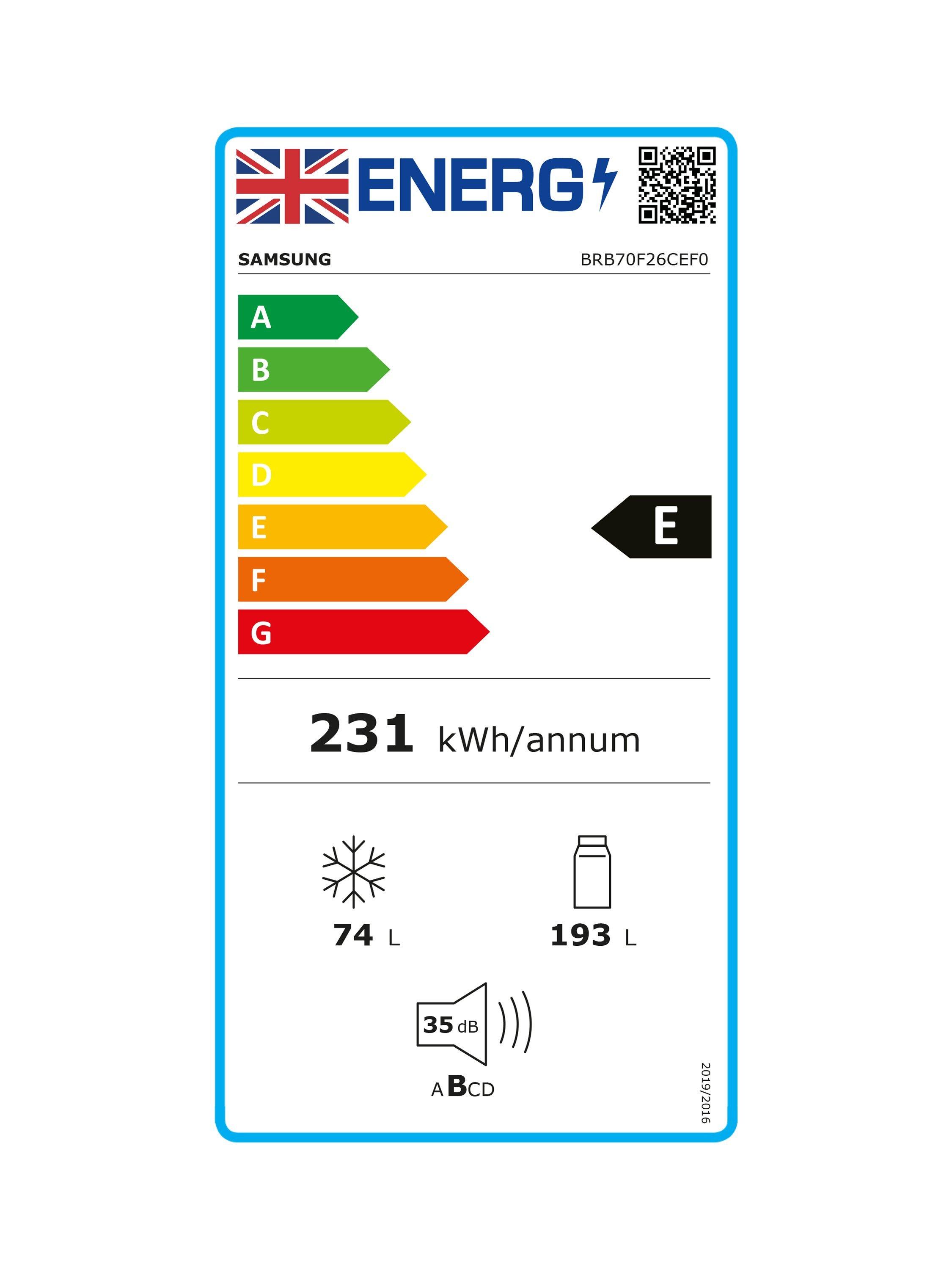 This item is rated E for energy efficiency on a scale from A (most efficient) to G (least efficient).