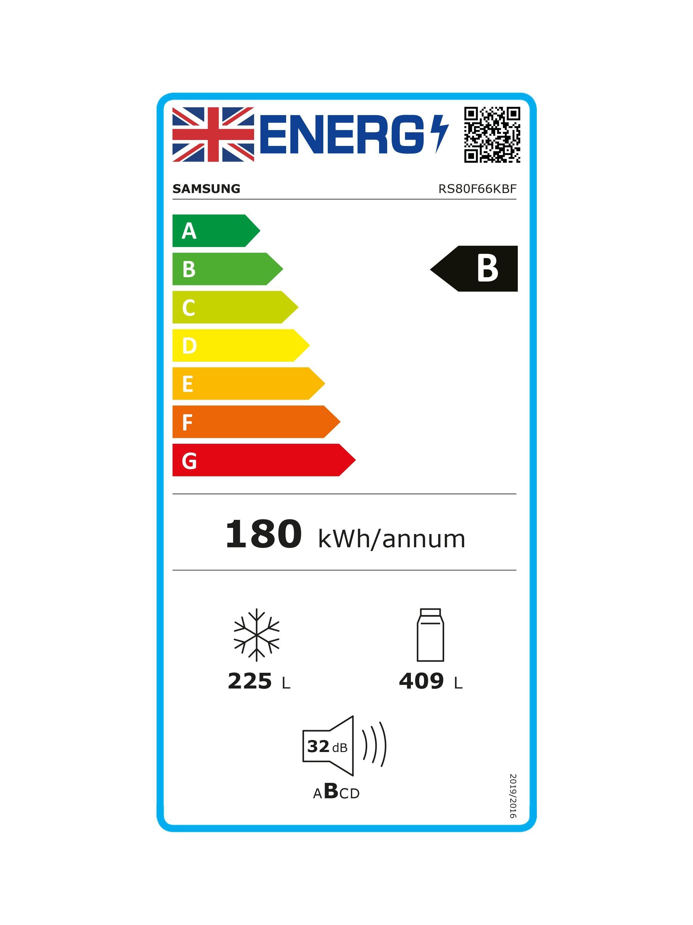 This item is rated B for energy efficiency on a scale from A (most efficient) to G (least efficient).
