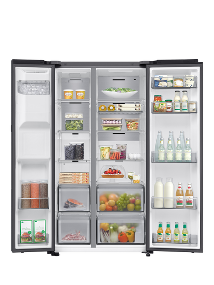 Samsung Series 8 RS80F66KBFEU Freestanding 65/35 Smart American Fridge Freezer with On-device Bixby, Black - view 2, Black