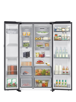 Samsung Series 8 RS80F66KBTEU Freestanding 65/35 Smart American Fridge Freezer with On-device Bixby, Silver - view 2, Silver