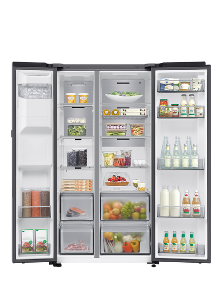 Samsung Series 8 RS80F66KBTEU Freestanding 65/35 Smart American Fridge Freezer with On-device Bixby, Silver - view 2, Silver