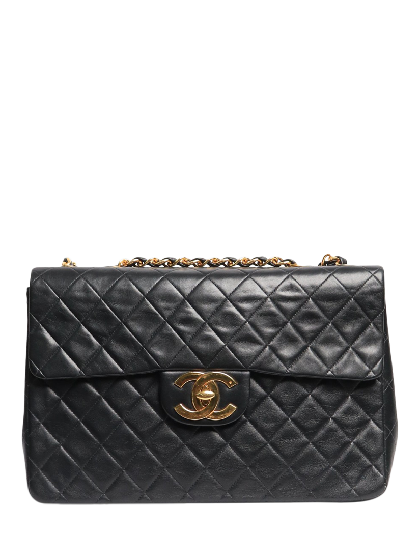 Pre-loved CHANEL 1996 Jumbo Diamond-Quilted Lambskin Classic Single Flap Shoulder Bag, Black