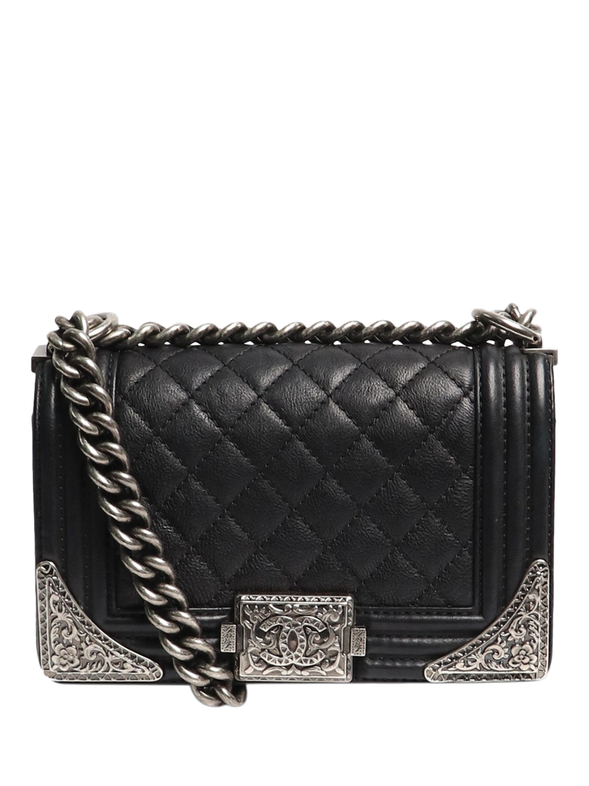 Pre-loved CHANEL 2014 Dallas Boy Small Lambskin Shoulder Bag, Black