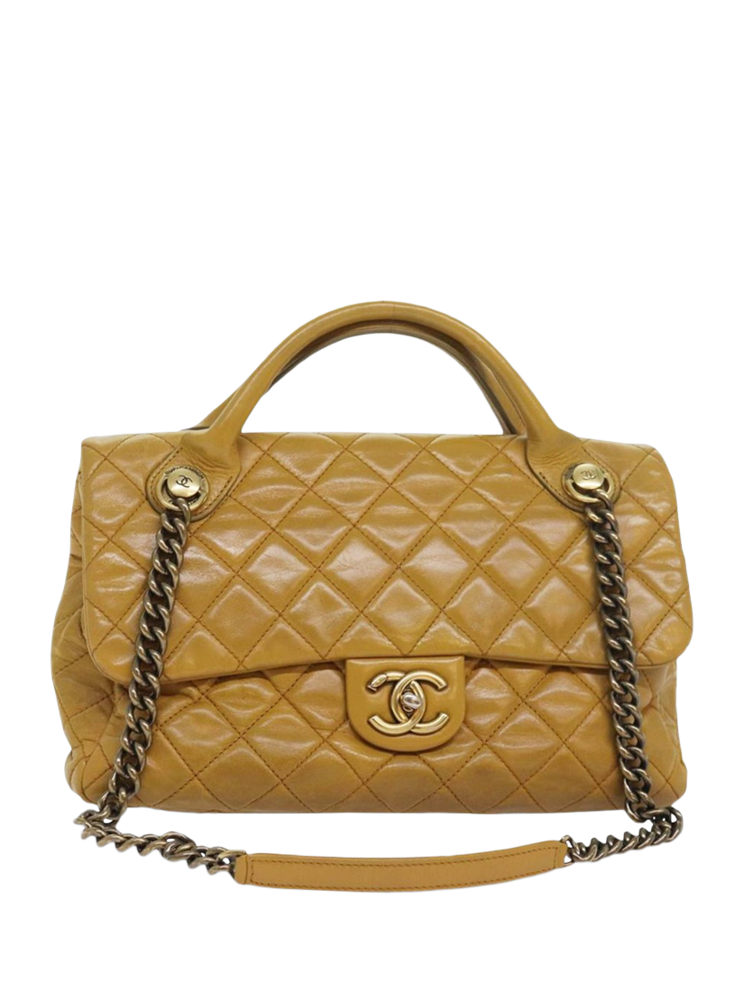 Product image 2 of 10, which shows Pre-loved CHANEL 2013 Castle Rock Lambskin Shoulder Bag, Mustard