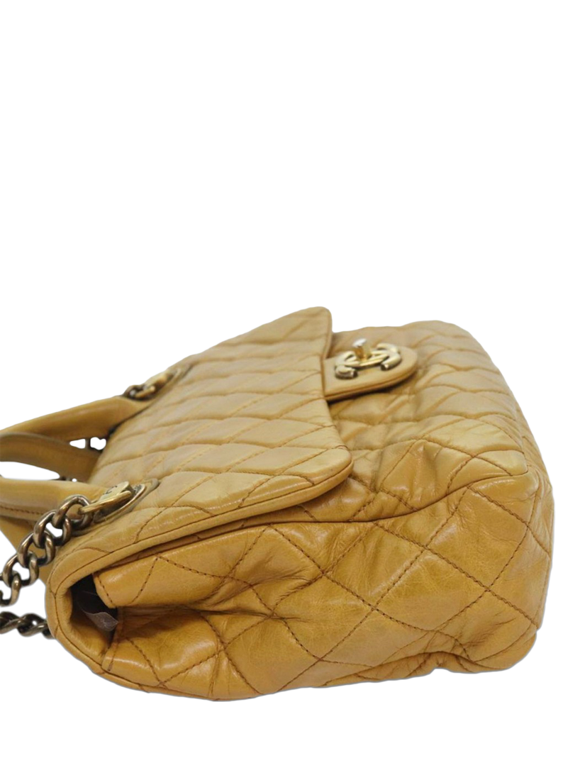 Product image 4 of 10, which shows Pre-loved CHANEL 2013 Castle Rock Lambskin Shoulder Bag, Mustard