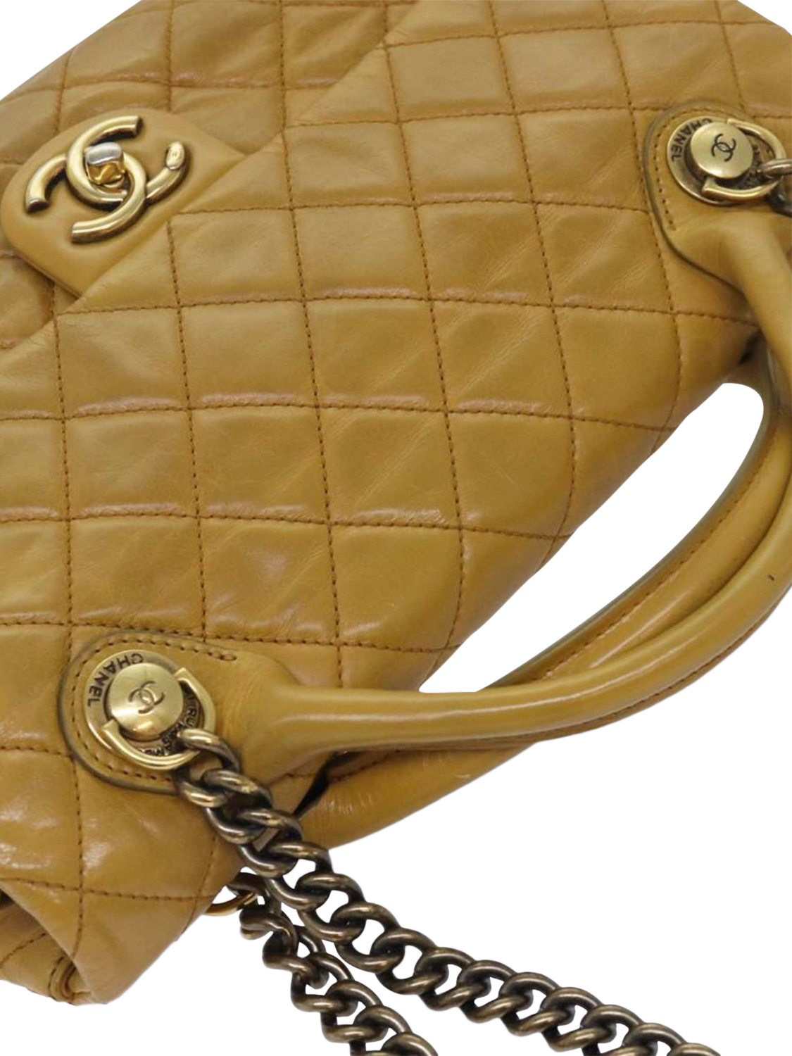 Product image 6 of 10, which shows Pre-loved CHANEL 2013 Castle Rock Lambskin Shoulder Bag, Mustard