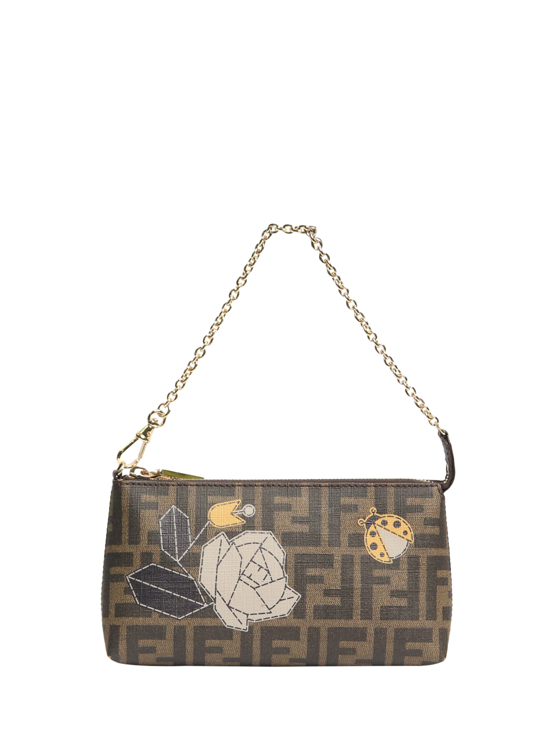 Pre-loved Fendi Zucca Canvas Spalmati Rose Ladybug Pochette, Brown