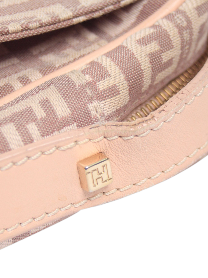 Pre-loved Fendi Zucchino Canvas and Leather Shoulder Bag, Pink