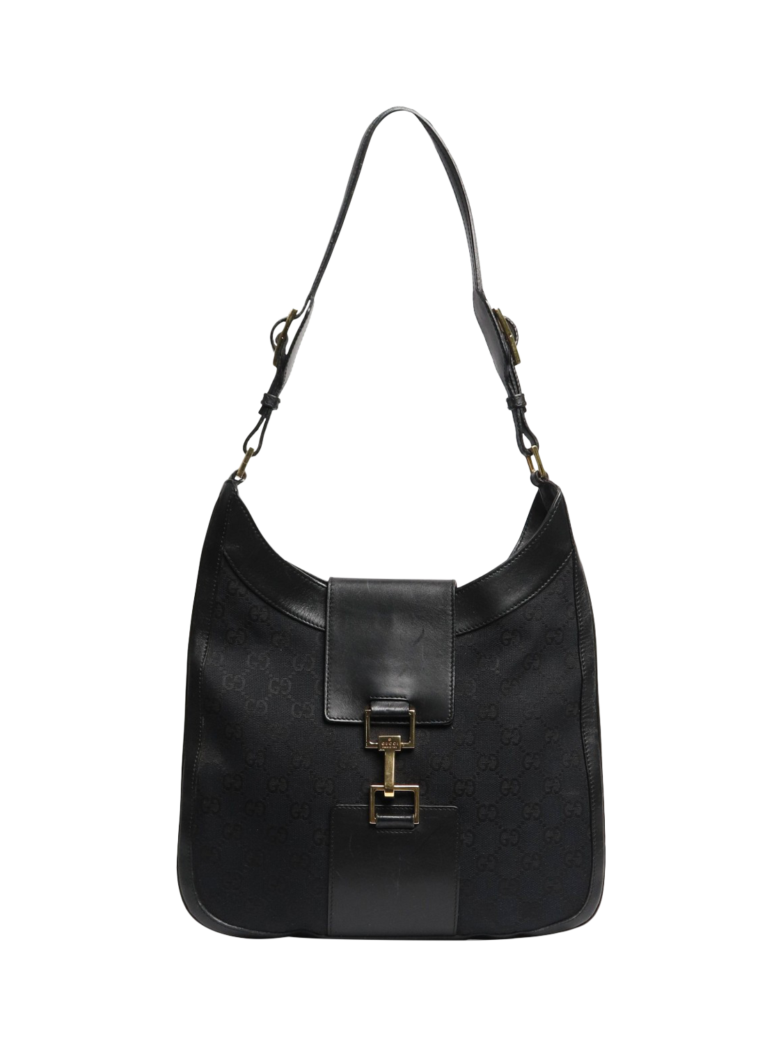 Pre-loved GUCCI Jackie GG Canvas and Leather Shoulder Bag, Black