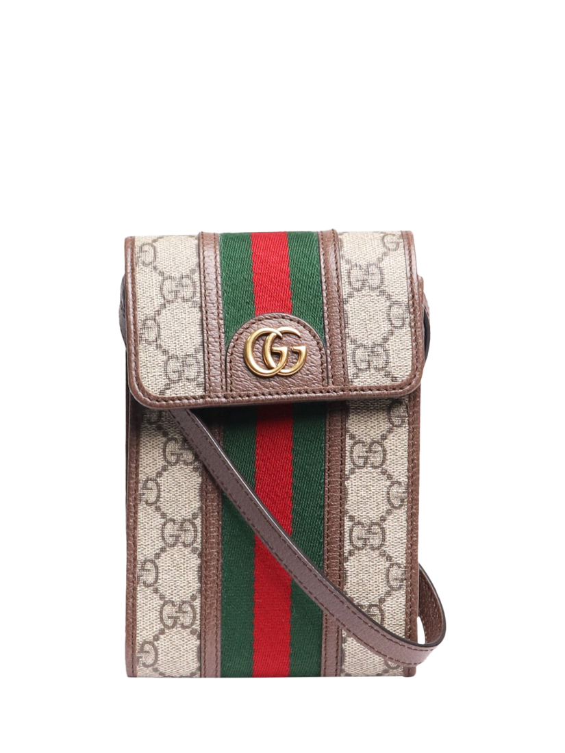 Pre-loved GUCCI GG Monogram Leather and Canvas Pouch Bag, Brown