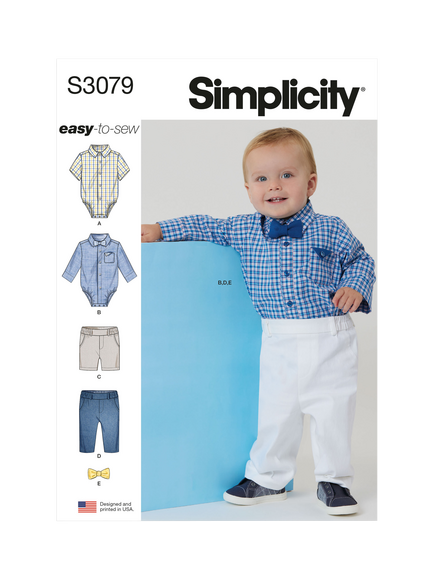Simplicity Babies' Bodysuit, Shorts and Pants Sewing Pattern, S3079, Multi