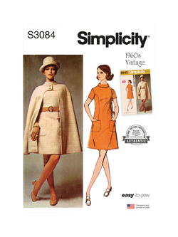 Simplicity Misses' 1960s Vintage Cape and Dress Sewing Pattern, S3084, Multi