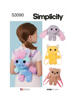 Simplicity Padded Animal Bags Sewing Pattern, S3090, Multi
