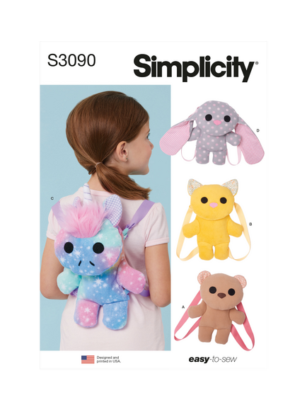 Simplicity Padded Animal Bags Sewing Pattern, S3090, Multi