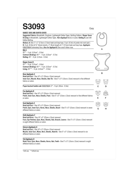 Simplicity Padded Bib and Nappy Cover Sewing Pattern, S3093 - view 2, Multi