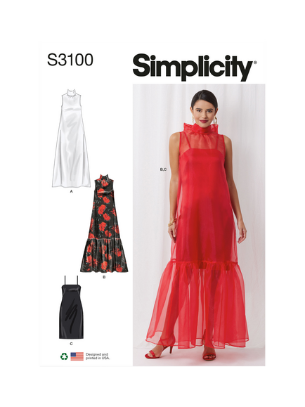 Simplicity Misses' Special Occasion Dress and Slip Sewing Pattern, S3100, Multi