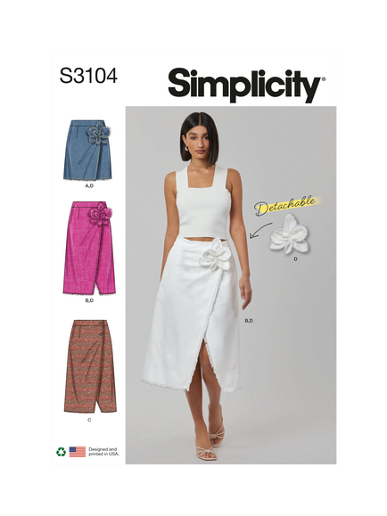 Simplicity Misses' 3D Flower Wrap Skirt Sewing Pattern, S3104, Multi