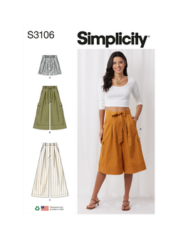 Simplicity Misses' Shorts and Pants with Tie Belt Sewing Pattern, S3106, Multi