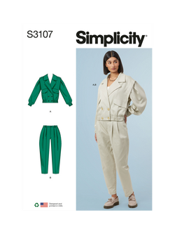 Simplicity Misses' Double Breasted Jacket and Cropped Pants Sewing Pattern, S3107, Multi