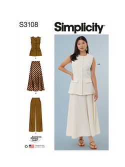 Simplicity Misses' Vest, Skirt and Pants Sewing Pattern, S3108, Multi