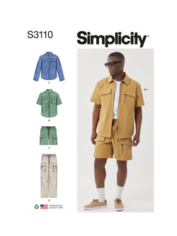Simplicity Men's Shirt, Shorts and Pants Sewing Pattern, S3110, Multi