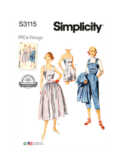 Simplicity Misses' 1950s Two Piece Playsuit and Skirt Sewing Pattern, S3115, Multi