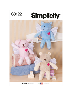 Simplicity Animal Angels Plush Toy Sewing Pattern, S3122, Multi