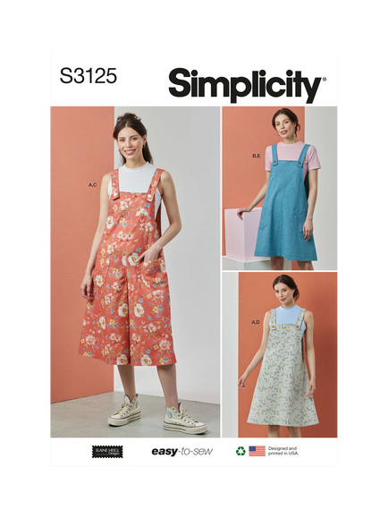 Simplicity Misses' Overalls and Knit Tops Sewing Pattern, S3125, Multi