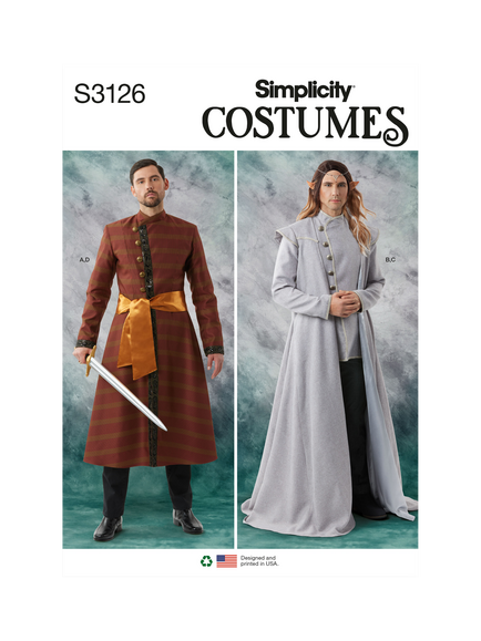 Simplicity Men's Fitted Fantasy Coat and Jacket Sewing Pattern, S3126, Multi