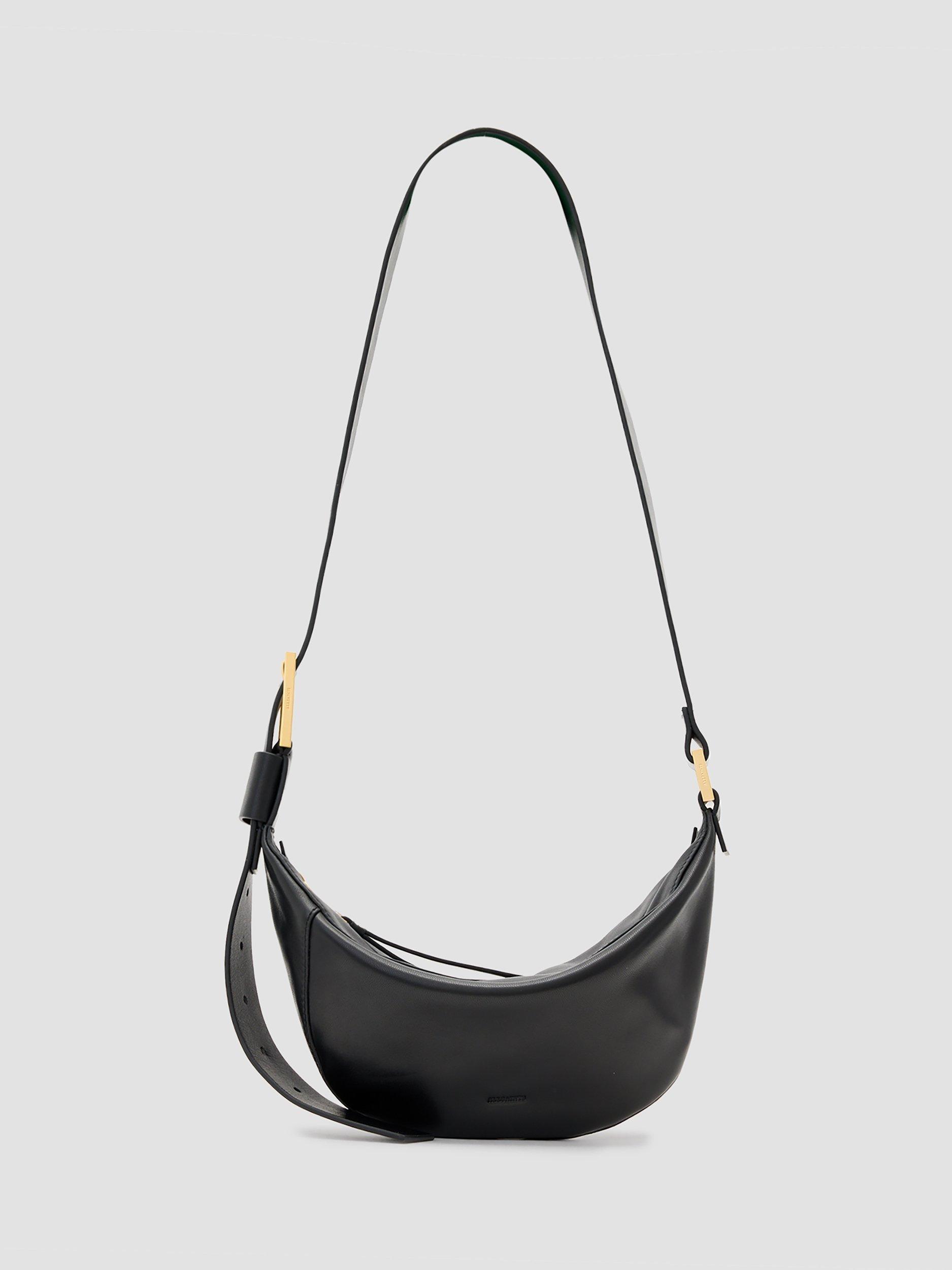 Product image 1 of 6, which shows AllSaints Luna Small Leather Crossbody Bag, Black