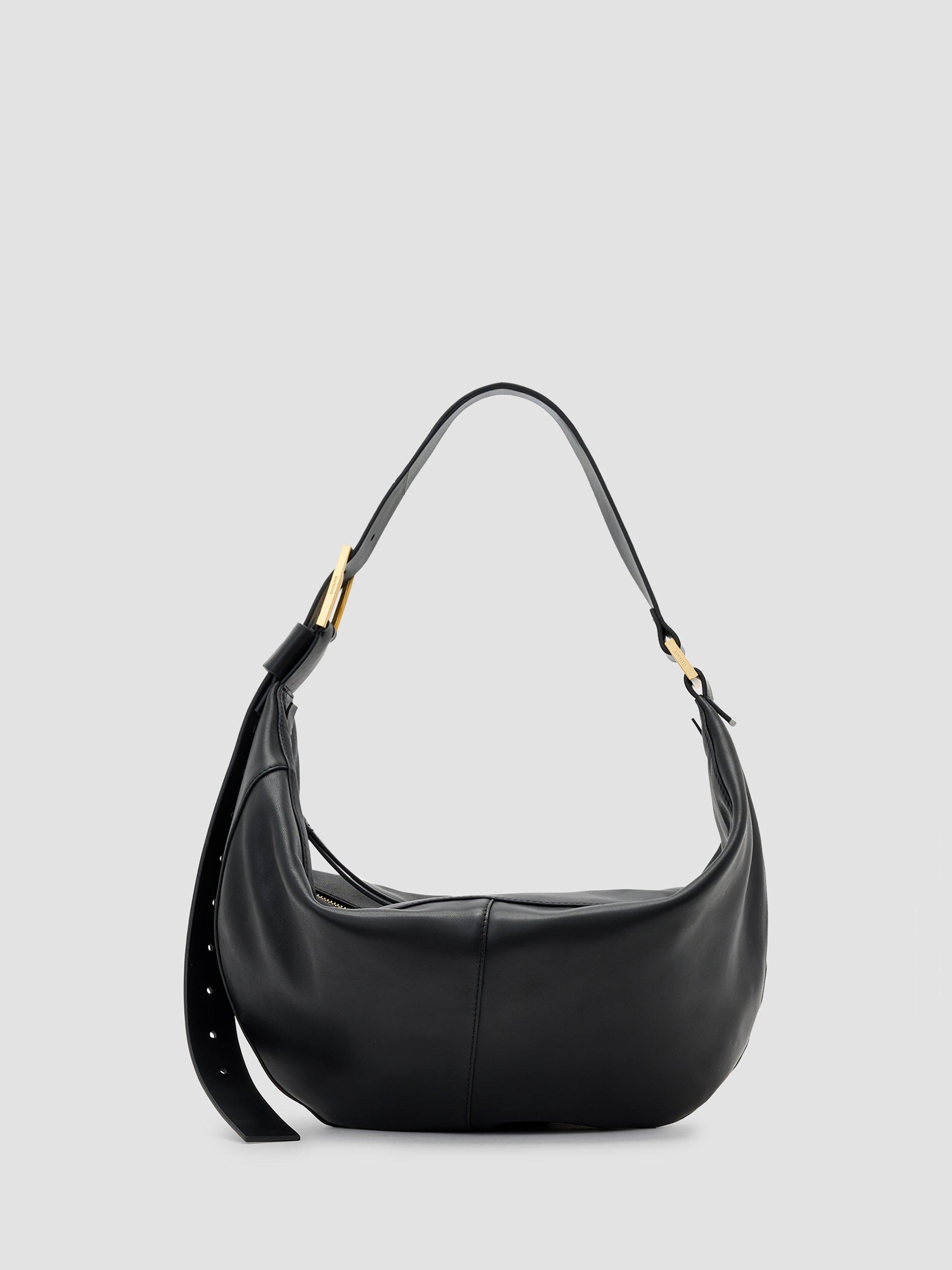 Product image 1 of 6, which shows AllSaints Luna Leather Crossbody Bag, Black