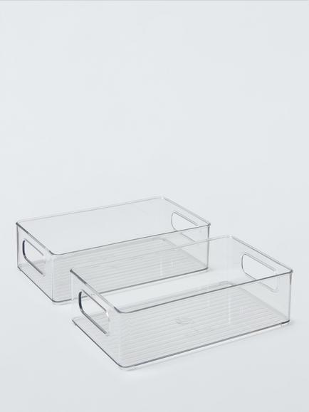 John Lewis Clear Plastic Storage Box, Deep Narrow, Set of 2, Clear