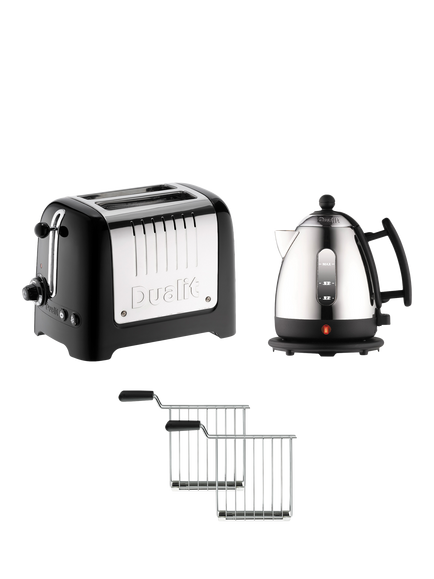Dualit Lite Kettle & Toaster Set with Sandwich Cages, Black, Black