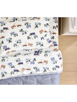 Pottery Barn Kids Heritage Construction Fitted Sheet and Pillowcase Set, Single, Multi, Multi