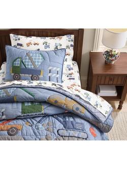 Pottery Barn Kids Heritage Construction Fitted Sheet and Pillowcase Set, Single, Multi - view 2, Multi