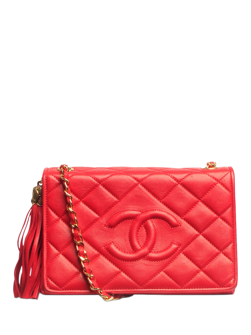 Pre-loved CHANEL Diamond-Quilted Lambskin Leather Cross Body Bag, Red