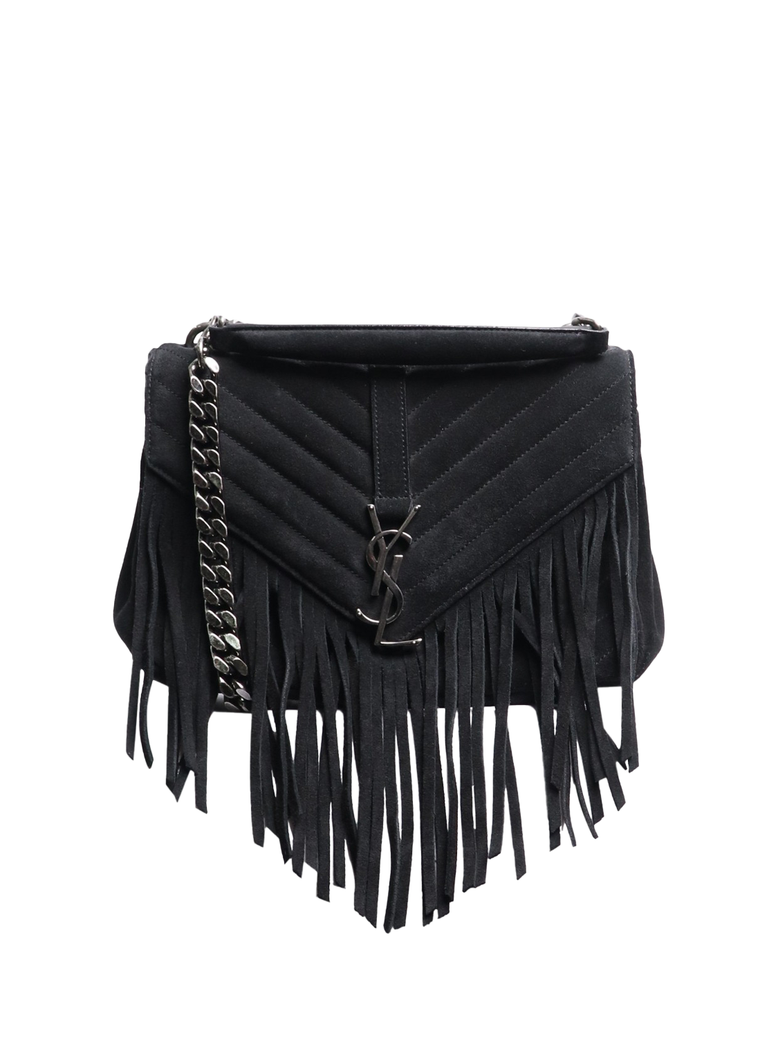 Pre-loved SAINT LAURENT Suede Fringed Shoulder Bag, Black