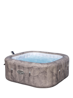 Lay‑Z‑Spa Rome EnergySense UltraFit AirJet Smart Inflatable Square Hot Tub with Cover, 6 Person, Brown Marble, Brown Wood