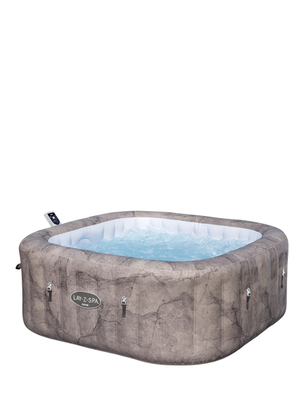 Lay‑Z‑Spa Rome EnergySense UltraFit AirJet Smart Inflatable Square Hot Tub with Cover, 6 Person, Brown Marble, Brown Wood